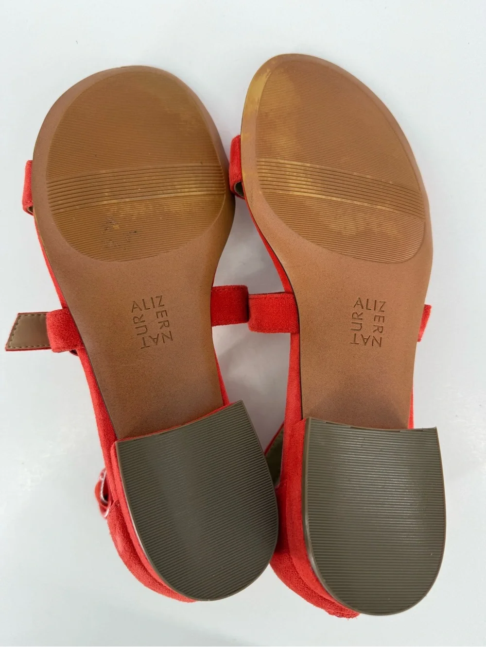 Naturalizer Red Suede T-Strap Sandals